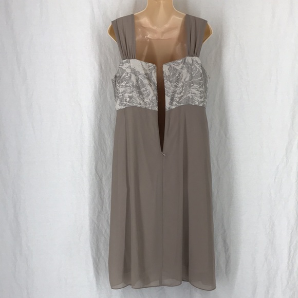 Le Bos taupe cream sleeveless dress flirty front layered hemline 14 - Picture 5 of 10